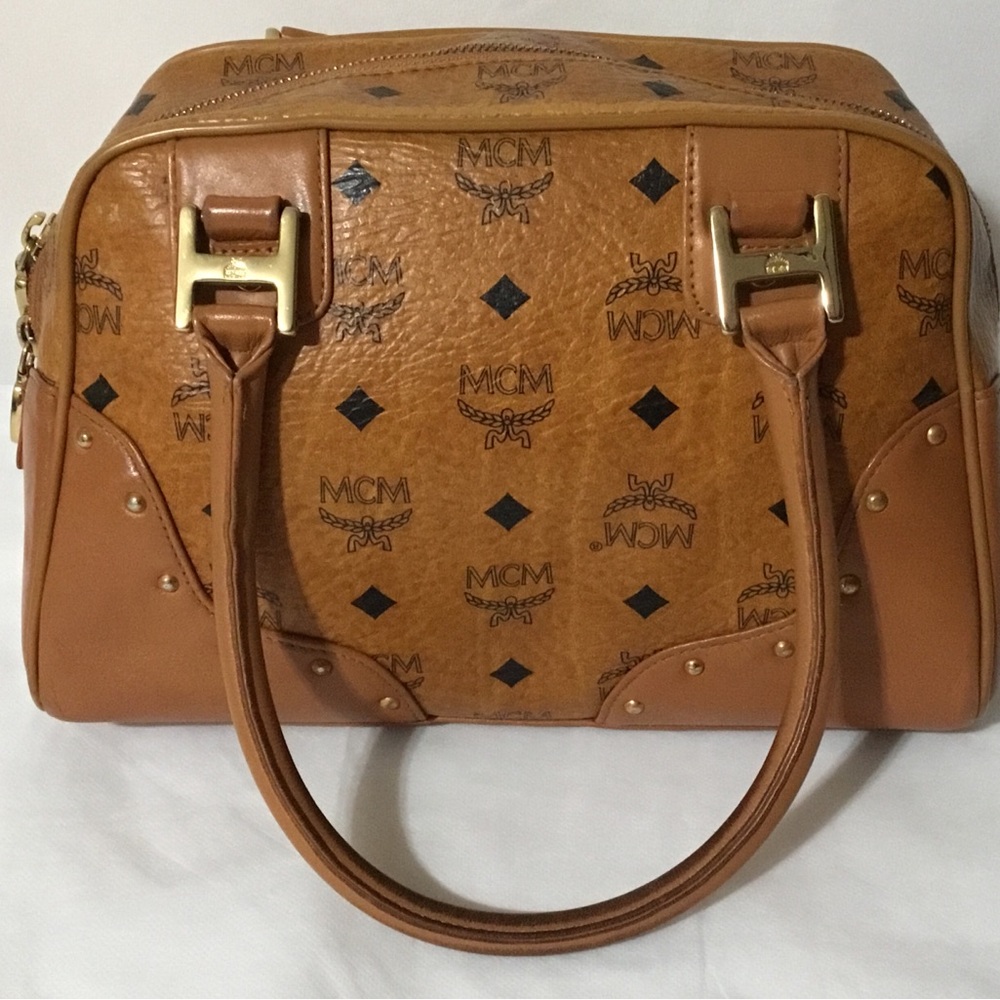 Authentic MCM Cognac Visetos Boston Bag With Dustbag - Picture 3 of 13